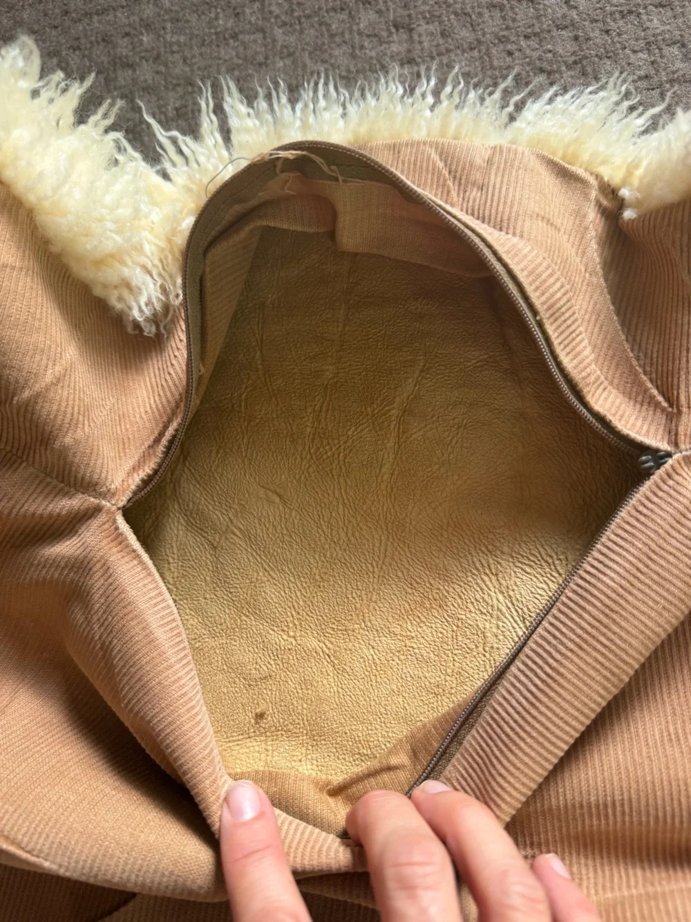 Vintage Genuine Sheepskin Corduroy Decorative Pillow Cover